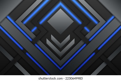 Abstract metal technology surface background with blue neon light lines