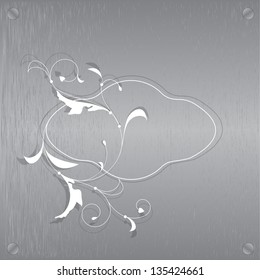 Abstract metal texture. Vector design element. Illustration with damask pattern. Grunge background metal plate with screws.