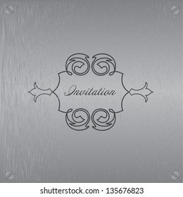 Abstract metal texture. Vector design element. Illustration with damask pattern. Grunge background metal plate with screws.