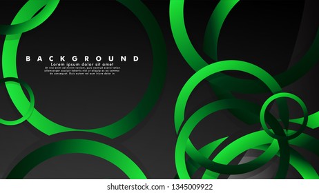 Abstract metal vector background with shiny fancy green black circles