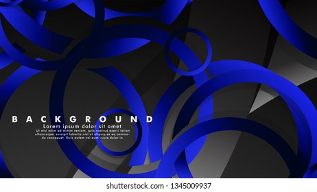 Abstract metal vector background with shiny fancy blue black circles
