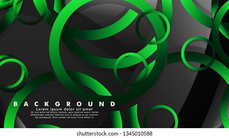 Abstract metal vector background with shiny fancy green black circles