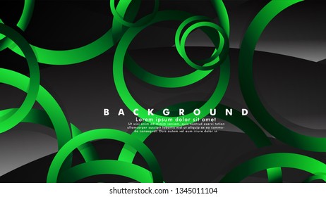 Abstract metal vector background with shiny fancy green black circles