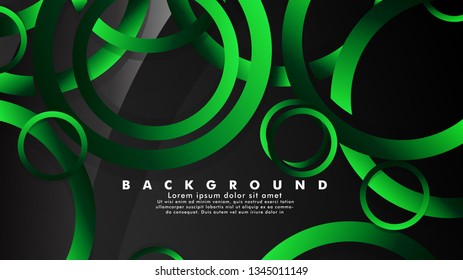 Abstract metal vector background with shiny fancy green black circles