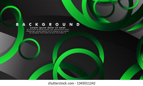 Abstract metal vector background with shiny fancy green black circles