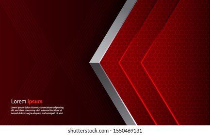 Abstract metalic arrow red and black direction hexagon background. Overlap layer background. Modern futuristic vector illustration