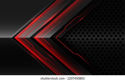 Abstract metallic arrow red light circuit cyber direction geometric with blank space circle mesh design modern futuristic technology background vector illustration.