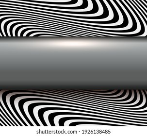 Abstract metallic background, 3d silver bannner over wave texture, vector illustration.