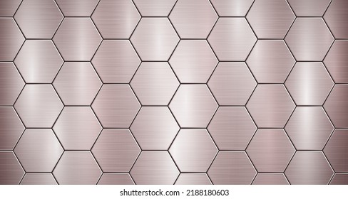 Abstract metallic background in bronze colors with highlights, consisting of voluminous convex hexagonal plates