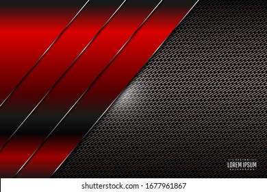 Abstract metallic background.Red with carbon fiber.Dark space technology concept.Vector illustration.Eps10