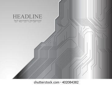 Abstract metallic background with circuit board. Vector grey technology design
