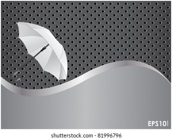 Abstract metallic background with a curve and a white umbrella