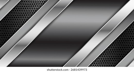 Fondo metálico Abstractas con rayas plateadas diagonales y textura de malla gris oscuro.