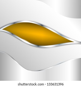 Abstract metallic background with gold element. Vector illustration.