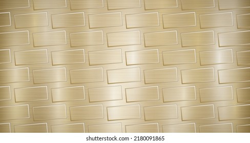 Abstract metallic background in golden colors with highlights and a texture of big voluminous convex rectangles, like bricks