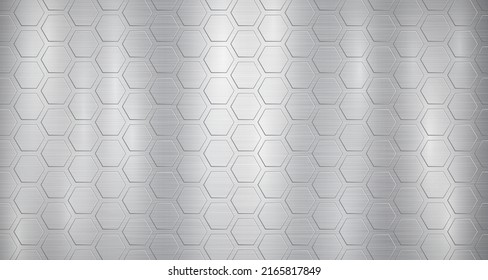 Abstract metallic background in gray colors with highlights and a voluminous convex hexagonal plates