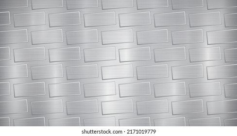 Abstract metallic background in gray colors with highlights and a texture of big voluminous convex rectangles, like bricks