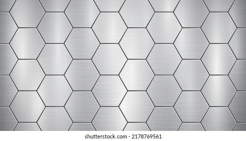 Abstract metallic background in gray colors with highlights, consisting of voluminous convex hexagonal plates
