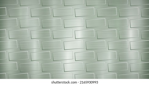 Abstract metallic background in green colors with highlights and a texture of big voluminous convex rectangles, like bricks