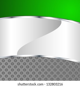Abstract metallic background with green element. Vector illustration.
