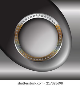 The abstract metallic background and infographic element