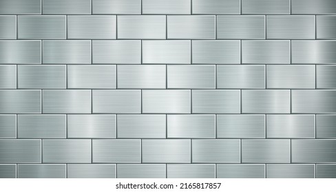 Abstract metallic background in light blue colors with highlights, consisting of voluminous convex rectangles, like bricks