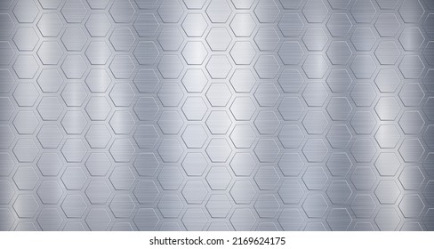 Abstract metallic background in light blue colors with highlights and a voluminous convex hexagonal plates