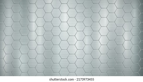 Fondo metálico abstracto en colores azul claro con realce, compuesto por placas hexagonales voluminosas