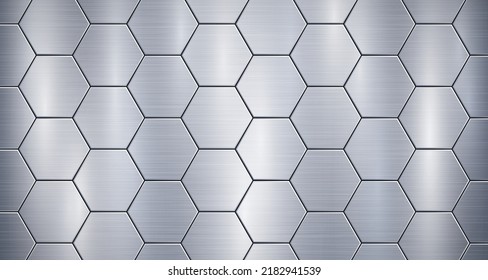 Fondo metálico abstracto en colores azul claro con realce, compuesto por placas hexagonales voluminosas