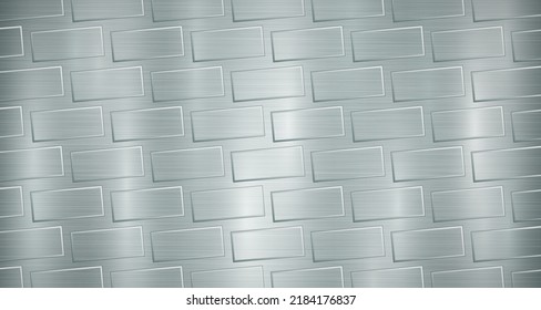 Resumen de fondo metálico en colores azul claro con resaltados y textura de grandes rectángulos convexos voluminosos, como ladrillos