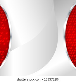 Abstract metallic background with red element. Vector illustration.