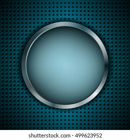 Abstract metallic background with round banner. Can use as blue button. Vector illustration. 