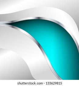 Abstract metallic background with turquoise element. Vector illustration.