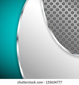 Abstract metallic background with turquoise element. Vector illustration.
