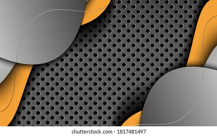 Abstract metallic background with wavy shapes and dots pattern.