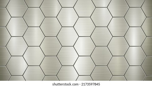 Fondo metálico abstracto en colores amarillos con realce, compuesto por placas hexagonales voluminosas