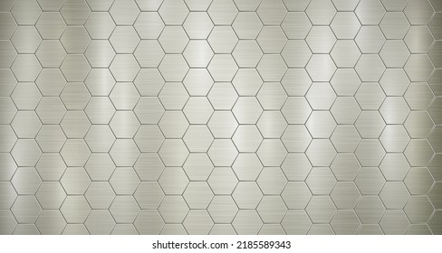 Fondo metálico abstracto en colores amarillos con realce, compuesto por placas hexagonales voluminosas