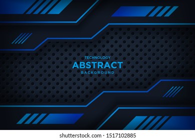 Abstract metallic black blue frame layout modern tech design template. Vector graphic.