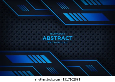 Abstract metallic black blue frame layout modern tech design template. Vector graphic.