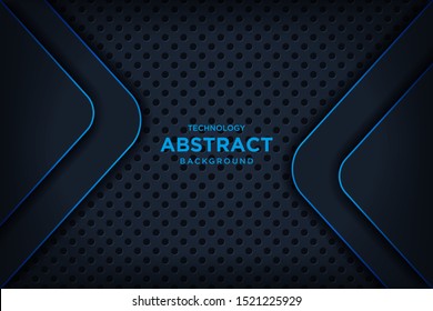 Abstract metallic black blue frame layout modern tech design template. Vector graphic.