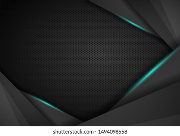 abstract metallic black blue geometric frame sport design concept innovation background. Black Metal perforated background.
