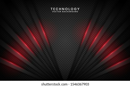 Abstract metallic black frame layout modern technology design template for use element cover, banner, advertising, brochure, card, and landing page. Overlap layers 3D effect with red light decoration.
