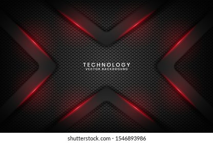 Abstract metallic black frame layout modern technology design template for use element cover, banner, advertising, brochure, card, and landing page. Overlap layers 3D effect with red light decoration.