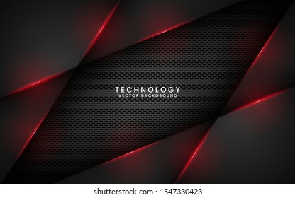 Abstract metallic black frame layout modern technology design template for use element cover, banner, advertising, brochure, card, and landing page. Overlap layers 3D effect with red light decoration.