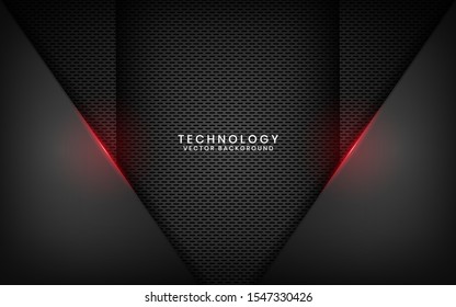 Abstract metallic black frame layout modern technology design template for use element cover, banner, advertising, brochure, card, and landing page. Overlap layers 3D effect with red light decoration.