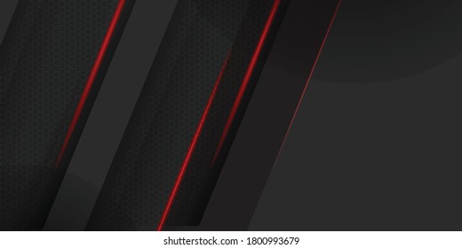 Abstract metallic black frame layout design tech innovation concept background. Overlap background with shiny red line stripes. Vector illustration. Suit for business, corporate, institution