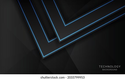 Abstract metallic black frame layout modern technology design template. Overlap layers 3D effect with blue light neon line decoration.