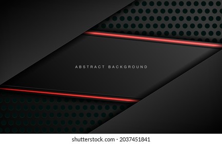 Abstract metallic black frame layout modern technology design template. Overlap layers 3D effect with red light neon line decoration.