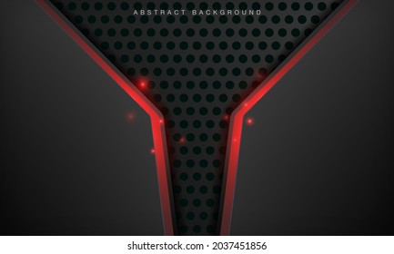Abstract metallic black frame layout modern technology design template. Overlap layers 3D effect with red light neon line decoration.