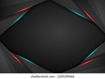 Abstract metallic black on Red and Blue frame design innovation concept layout background. Vector illustration. Technology background with metallic banner. Dark abstract background.